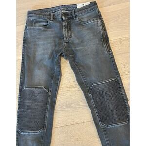 Belstaff England Men’s Slim Fit Moto Biker Jeans Sz 30x32 Distressed Black Denim